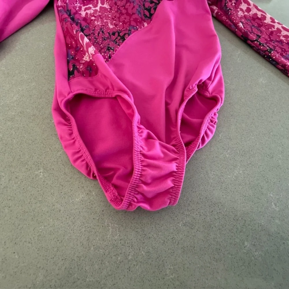 Danskin Now Long Sleeve Size 6-6X Girl's Pink & Black Leopard Print Leotard EUC